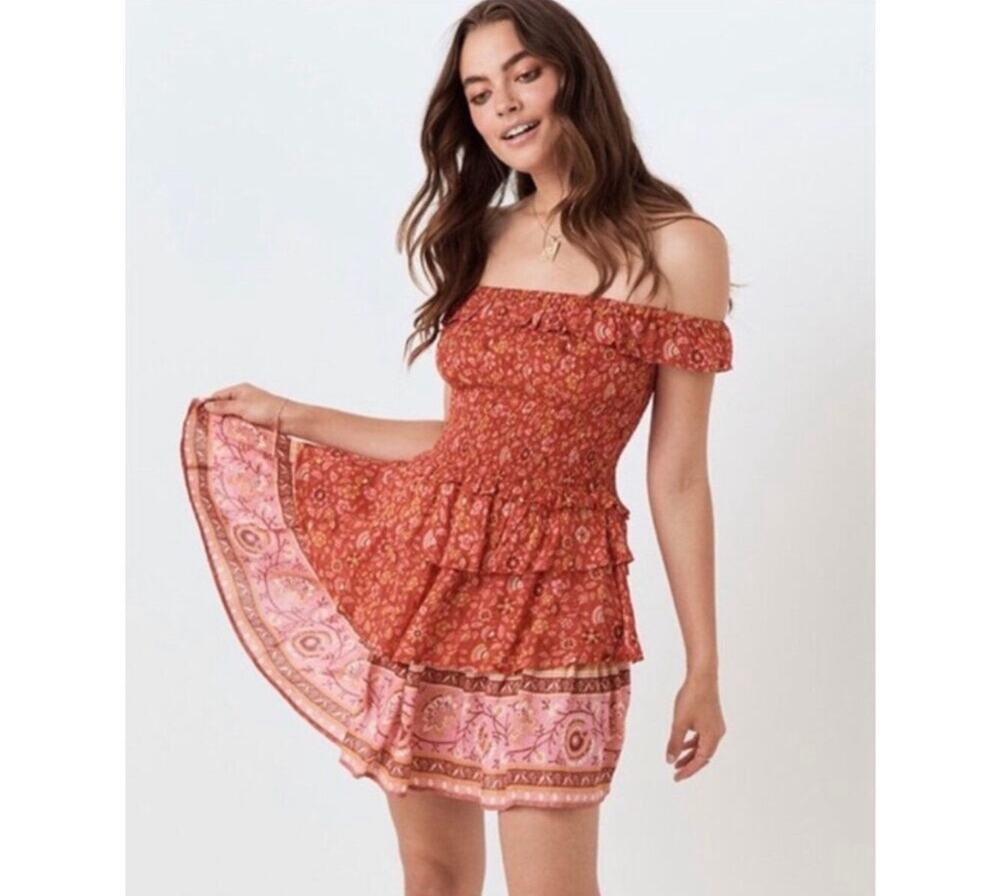 NWT Spell & the Gypsy Collective Dahlia Ra-Ra Mini Dress in Red SZ XXL Bohemian